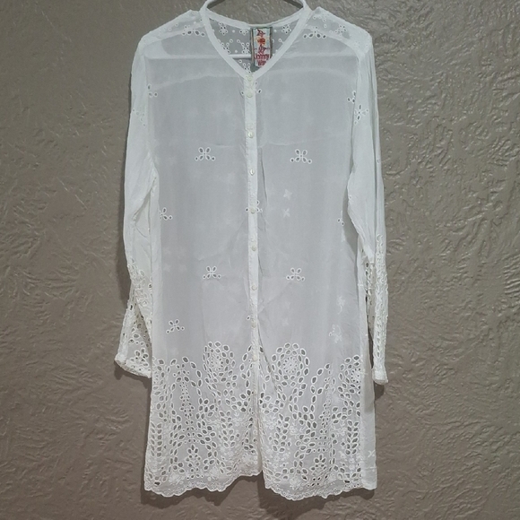 Johnny Was Wome's White Embellished Tunic with Mandarin Collar Size L - Picture 1 of 12
